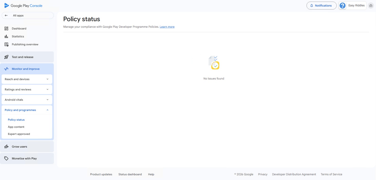 Policy Issue Screenshot